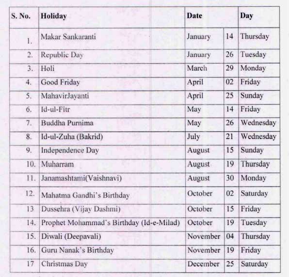 CGEWCC Holiday List 2021 pdf CGEWCC Ahmedabad Compulsory and