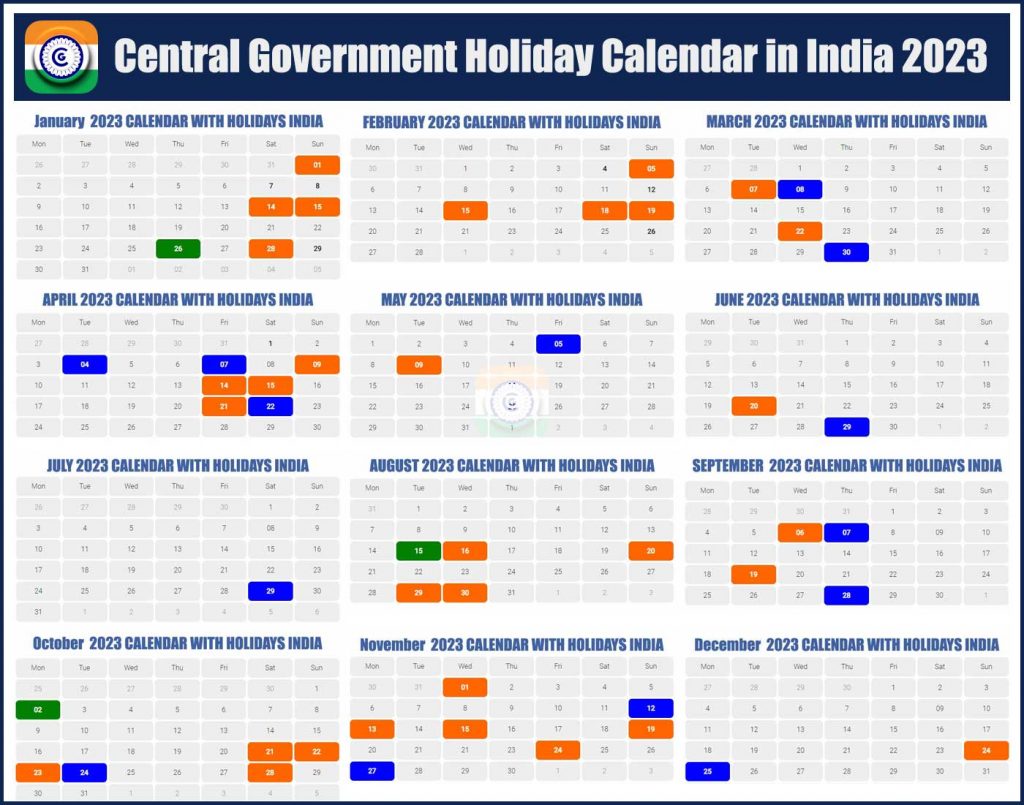 Government Holiday Calendar 2023 Government Holidays 2023 India List Of Govt Holidays 2023 