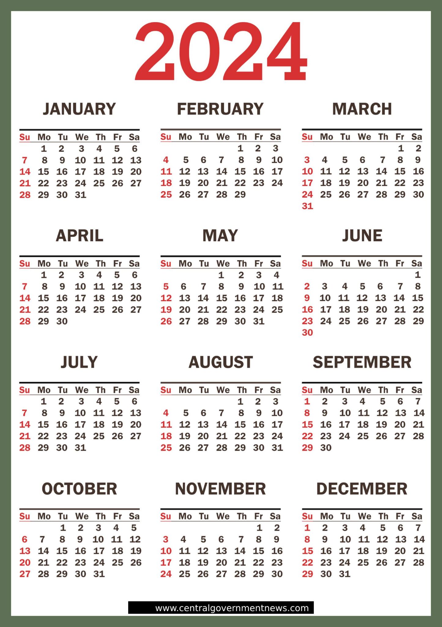 Central Government Holiday Calendar in India 2024 CENTRAL GOVERNMENT