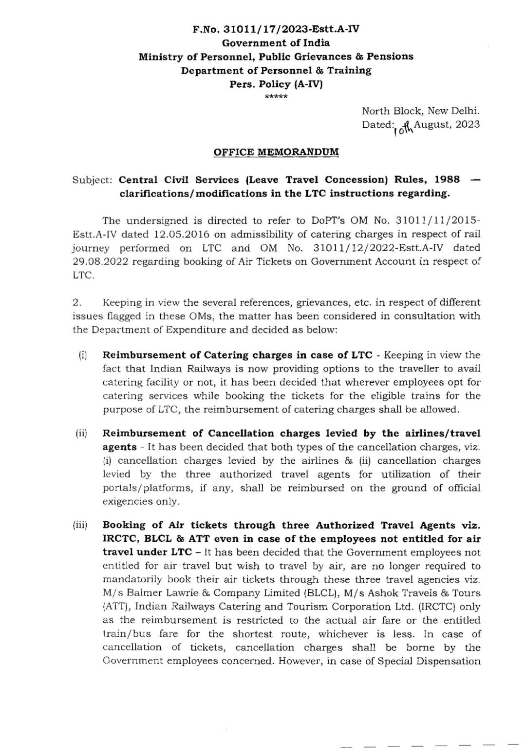 CCS LTC Rules 1988 - Booking of Air Tickets on Government Account in ...