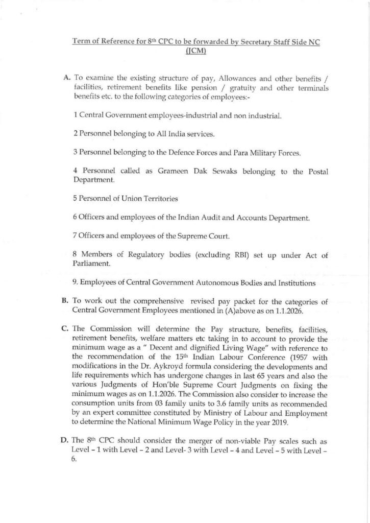 Term of Reference for 8th Pay Commission requested that Standing Committee Meeting of the NC-JCM